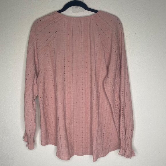 Frye Top Womens XL Blush Pink Textured Long‎ Sleeve Casual Blouse Pullover - Picture 7 of 10